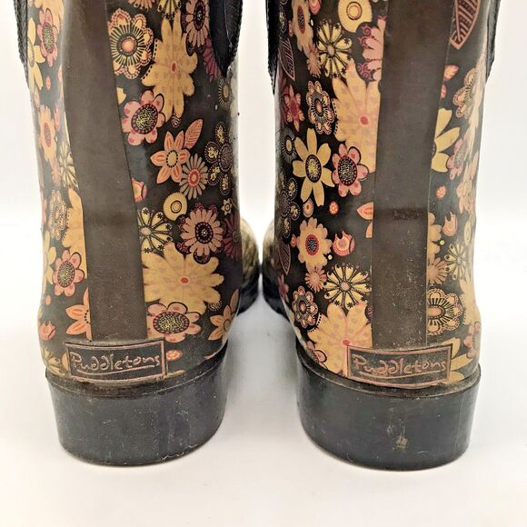Puddletons Cozy Classic 11" Tall Rain Boots Women's 10 Floral Gussets Waterproof - Picture 6 of 11